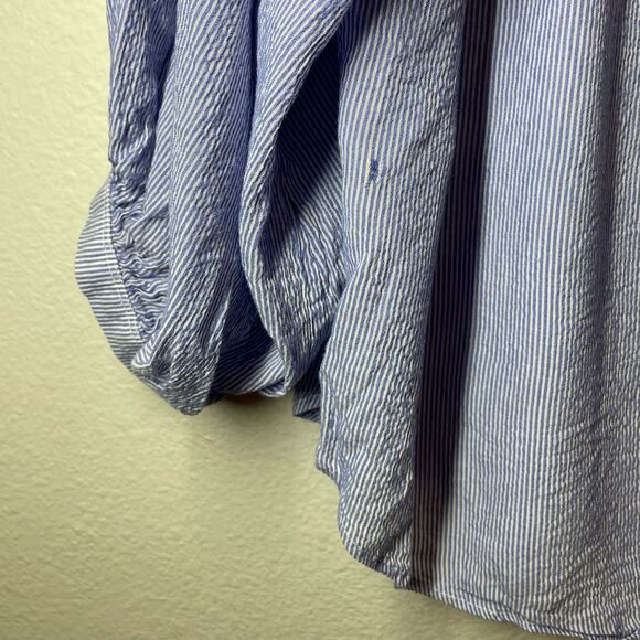 Loft Ann Taylor Striped Square Neck Blouse Medium Blue White - Picture 6 of 6